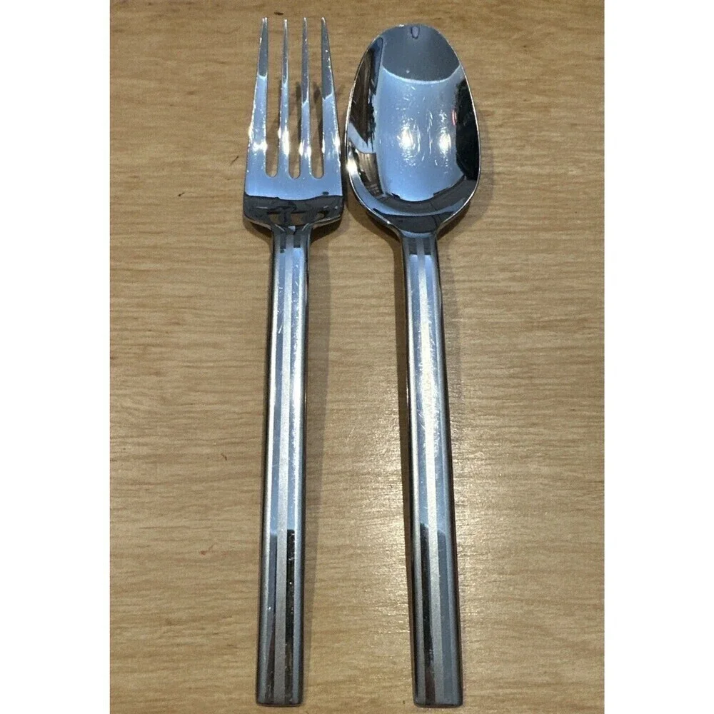 Oneida ILLUMINA Glossy & Frosted Stripe Stainless Flatware Serving Fork Spoon